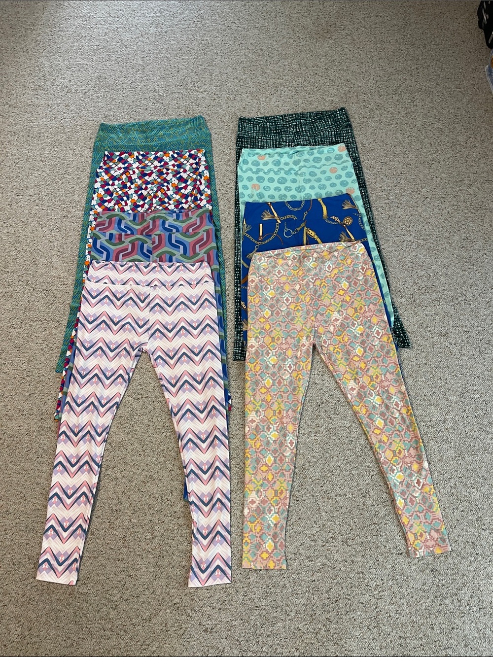 LuLaRoe Women’s Multi-Pattern Leggings - Pink, Blue, Green, Yellow